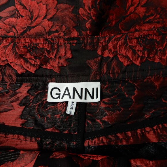 GANNI Floral Jacquard Maxi SKIRT Size 40 8 L High Risk Red Slit Pockets EUC - Picture 7 of 15